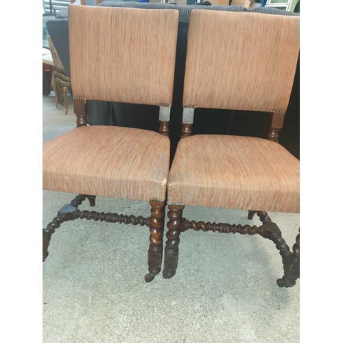 341 - 2 Heavy Oak Barley Twist Legged Victorian Chairs