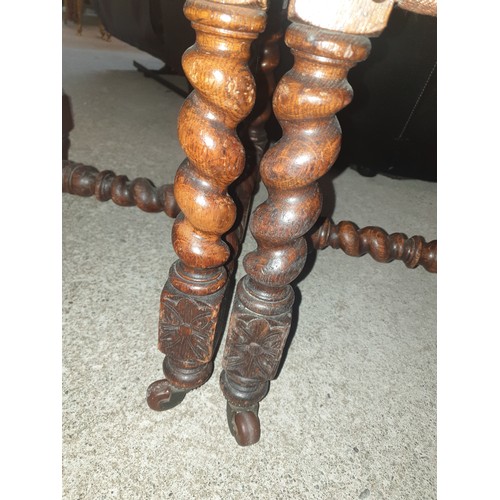341 - 2 Heavy Oak Barley Twist Legged Victorian Chairs