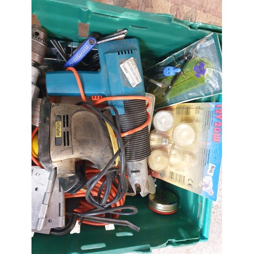 306 - Large Crate Of vAssorted Tools, Hammer Drill, Heat Gun, Detail Sander Etc