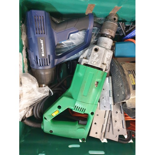 306 - Large Crate Of vAssorted Tools, Hammer Drill, Heat Gun, Detail Sander Etc