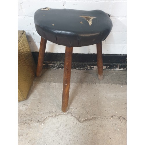 400 - Georgian Milking Stool And Large Brass Log Chest