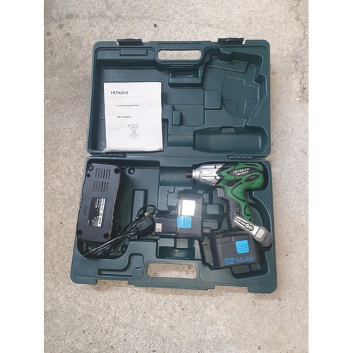 318 - Hitachi Cordless Impact Driver/ Drill With Charger And 2 Batteries Working In Fitted Case