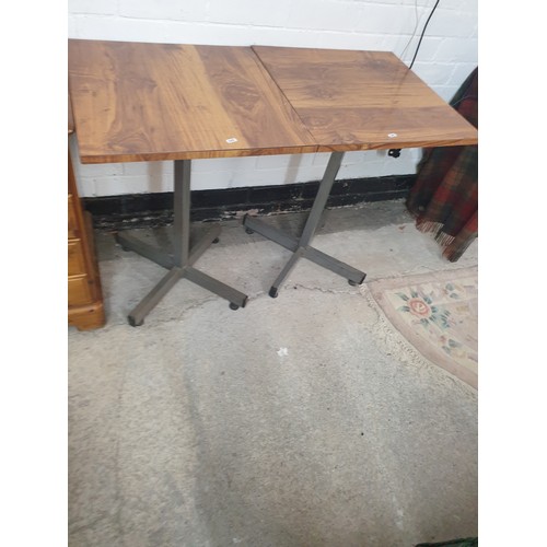 335 - Pair Mid Century Bar Tables Metal Base With Wood Tops
