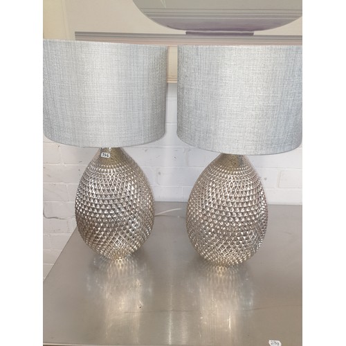 346 - Pair Of Impressive Silver Coloured Base Table Lamps with Shades 59 cm tall