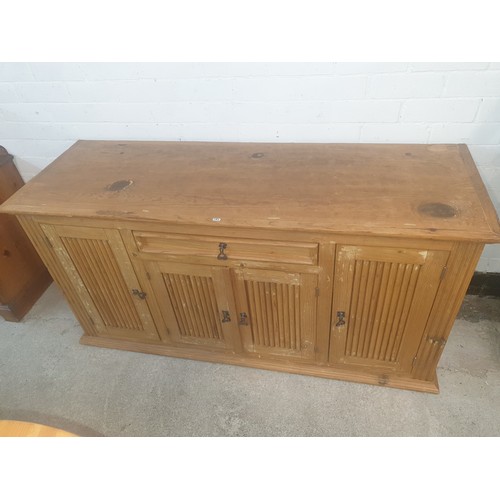 284 - Heavy Shabby Chic Mexican Pine Cabinet with 2 Outer Door Storage Areas and Double Door Storage Middl... 