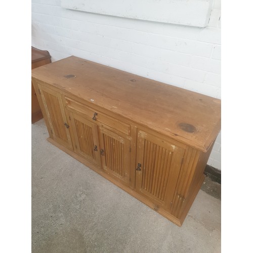 284 - Heavy Shabby Chic Mexican Pine Cabinet with 2 Outer Door Storage Areas and Double Door Storage Middl... 