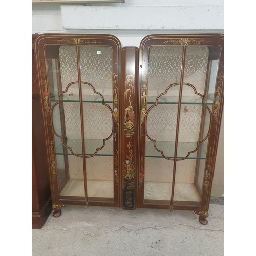 251 - Antique  Chinese Chinoiserie Double Door China Display Cabinet With Glass Shelves.