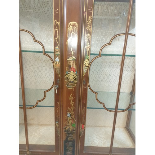251 - Antique  Chinese Chinoiserie Double Door China Display Cabinet With Glass Shelves.