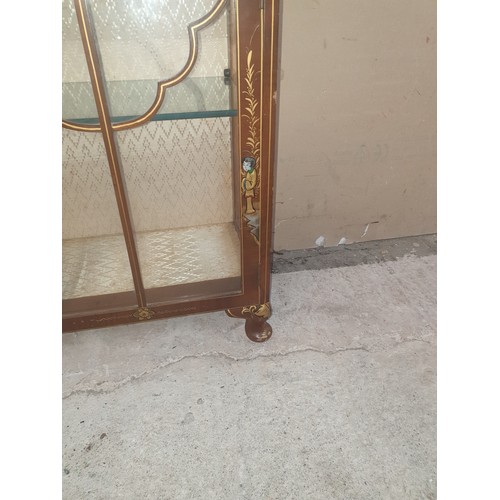 251 - Antique  Chinese Chinoiserie Double Door China Display Cabinet With Glass Shelves.