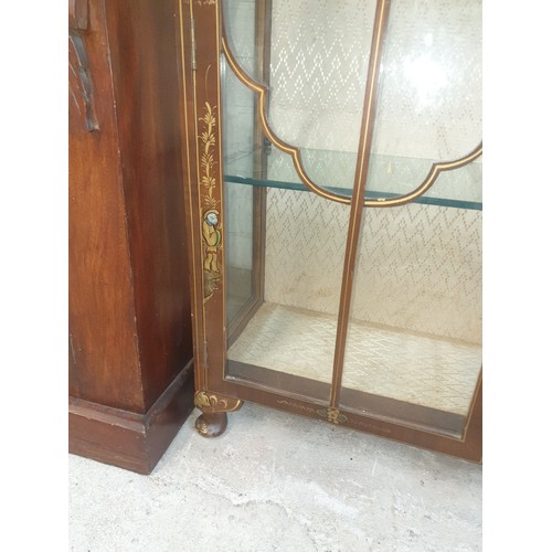 251 - Antique  Chinese Chinoiserie Double Door China Display Cabinet With Glass Shelves.