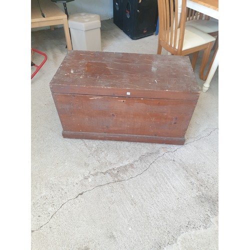 256 - Large Antique Pine Travel Trunk.
