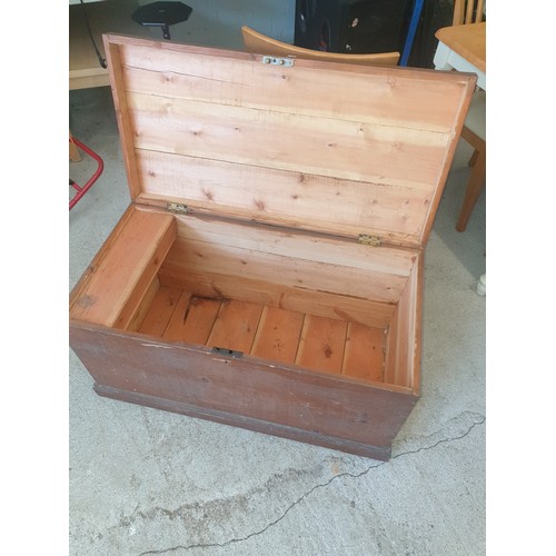 256 - Large Antique Pine Travel Trunk.