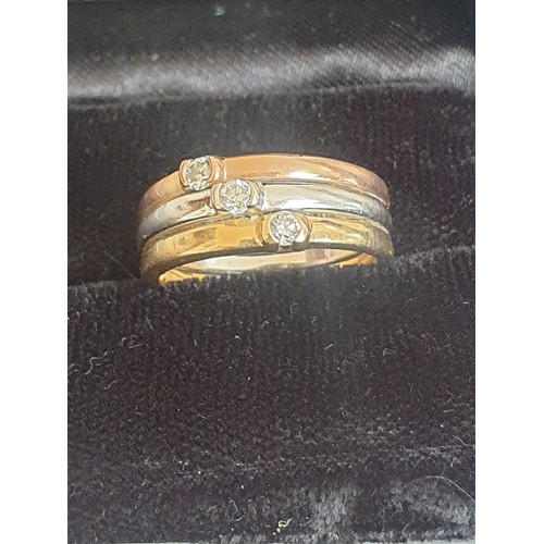 2 - 14 ct Tri Coloured Gold Diamond Ring. 6.21g Size N
