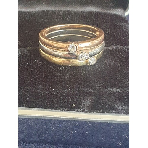 2 - 14 ct Tri Coloured Gold Diamond Ring. 6.21g Size N