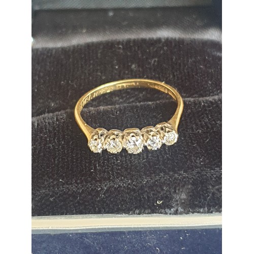 3 - 18ct Gold Five stone Diamond Ring. 2 grams. Size P