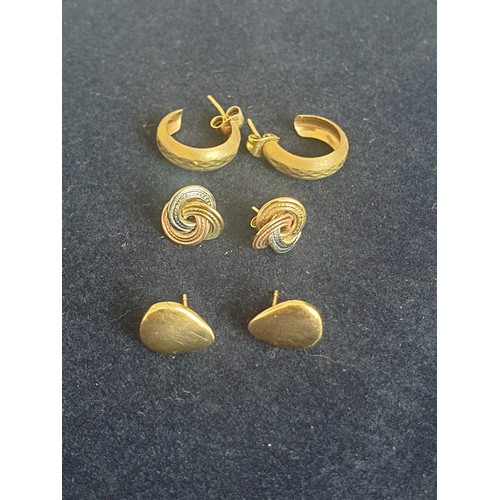 10 - Three Pairs 9ct Gold Ear Rings. 6.14grams.