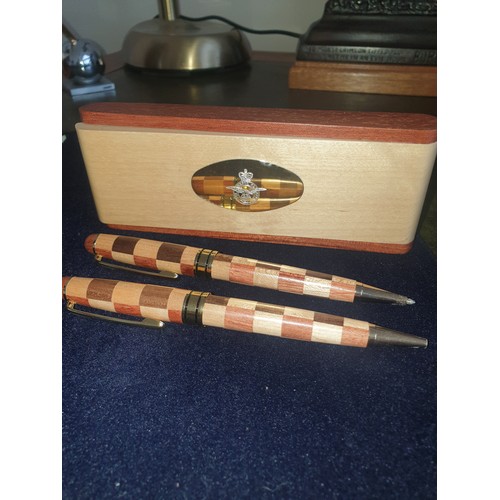17 - RAF Hand Made Wooden Pen Set In Wooden Hand Made RAF Presentation Box.
