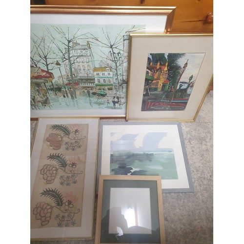 230 - Collection of Five art works; Town scene, countryside lane & others.