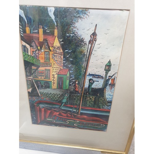 230 - Collection of Five art works; Town scene, countryside lane & others.