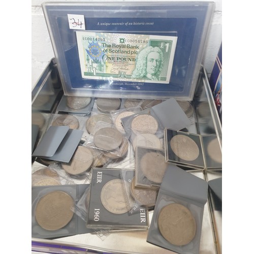 34 - Selection Of Assorted Crowns and 3 Sets Mint Coins With Sealed European Community 1992 £1 Note