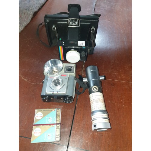 147 - Shelf Of Vintage Cameras To Include Voightlander Folding Bellows Camera & others.