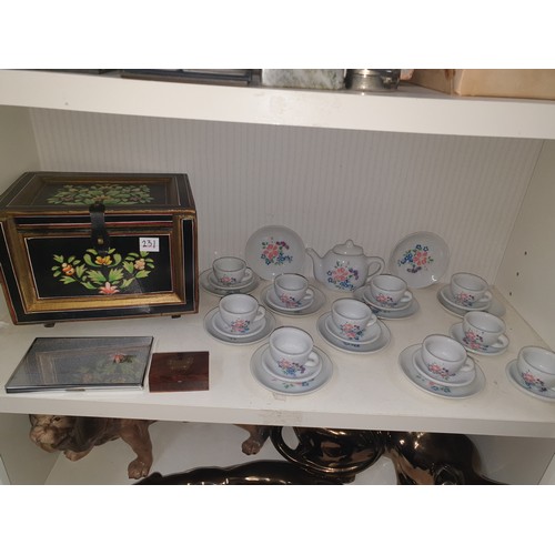 231 - Shelf Of Collectables Childs Tea Set Snuff Box Cigarette Case And Hand Painted Jewellery Box