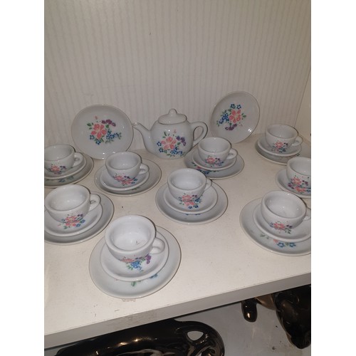 231 - Shelf Of Collectables Childs Tea Set Snuff Box Cigarette Case And Hand Painted Jewellery Box