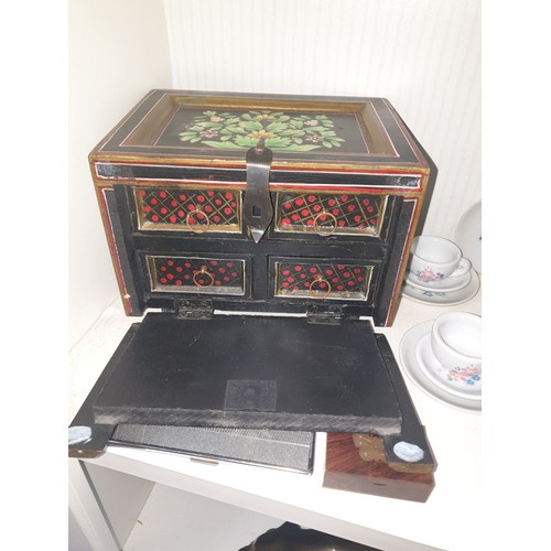 231 - Shelf Of Collectables Childs Tea Set Snuff Box Cigarette Case And Hand Painted Jewellery Box