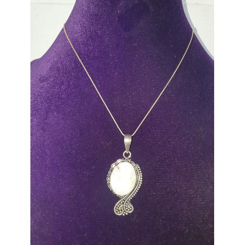 22 - Silver Snake Necklace And Silver And White Quartz Scottish Stone Pendant