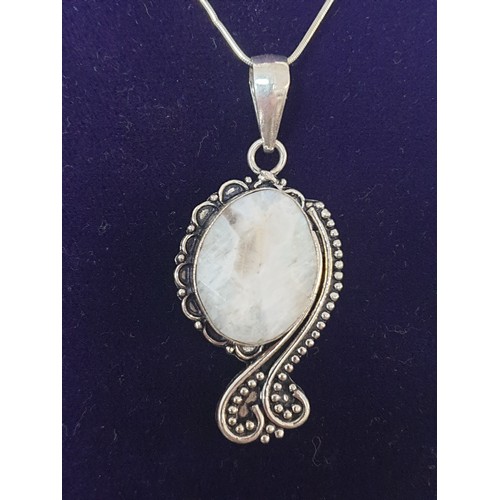22 - Silver Snake Necklace And Silver And White Quartz Scottish Stone Pendant