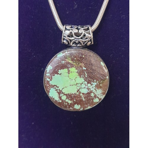 23 - Large Silver Snake Necklace with Silver And Scottish Stone Pendant