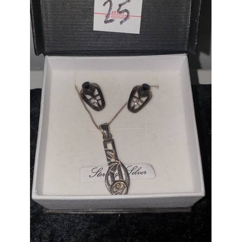 25 - Silver Rennie Mc Intosh Necklace And Pendant with Silver Ear Rings To Match