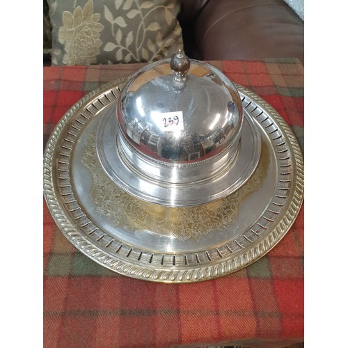 239 - EP Tray With Ep Muffin Dish With Cover And 4 Piece Victorian Glass And EP Cruet Set With Stand
