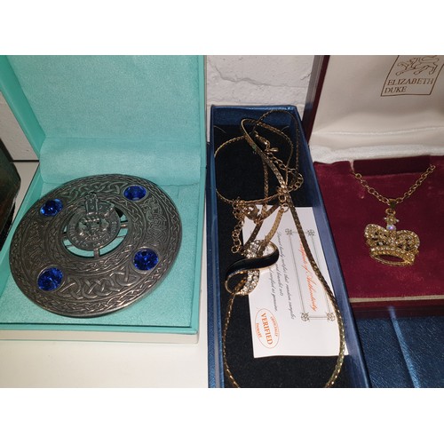 29C - Large Box Of Costume Jewellery  To Include Large Scottish Plaid Brooch  Beaded Hand Bag etc
