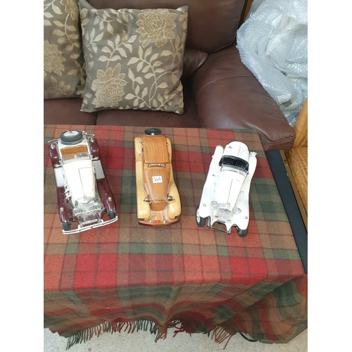 243 - 3 Large Scale Vintage Sports Cars 2 Die Cast 1 Wooden Hand Built