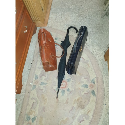 246 - 2 Leather Gladstone Style Bags And Brolly
