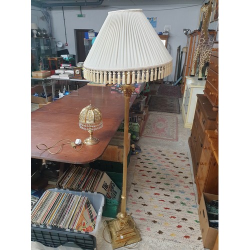 245B - Solid Brass Standard Lamp With Shade And Brass And Glass Table Lamp