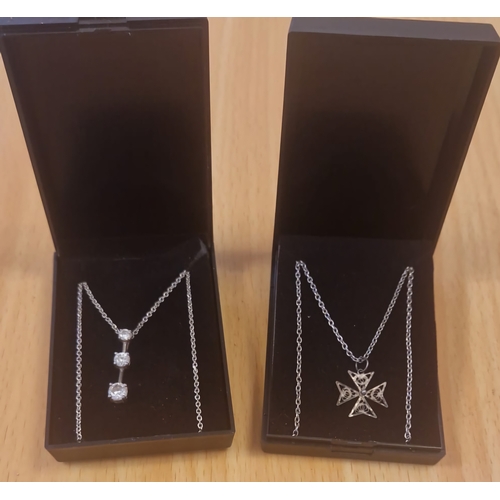 38A - Two Silver Necklaces; Maltese & three drop necklace.