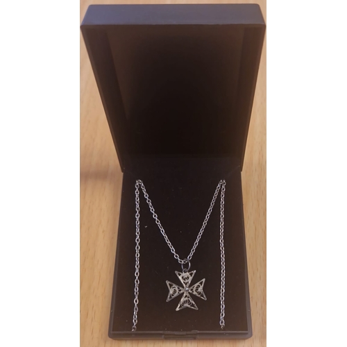 38A - Two Silver Necklaces; Maltese & three drop necklace.