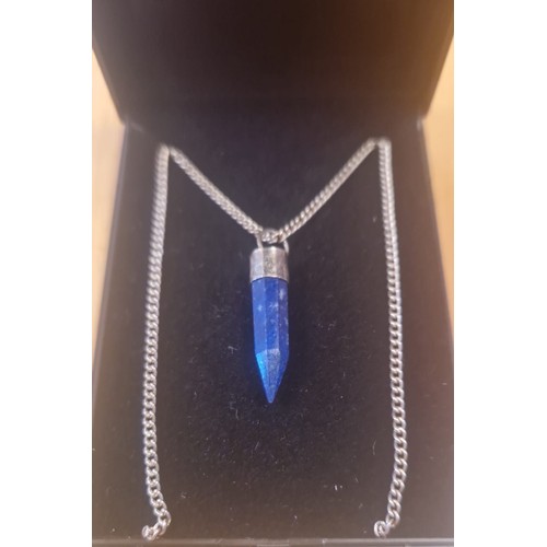 38 - Silver Necklace With Lapis Luzuli pendant.