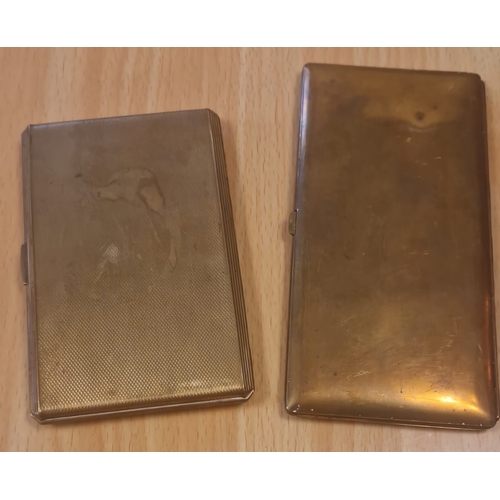39A - Three Antique Card Cases; Silver plated card case, Brass card case & other.