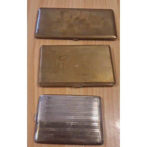 39A - Three Antique Card Cases; Silver plated card case, Brass card case & other.