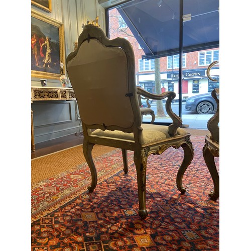 52 - Property of a Gentleman.An exceptionally fine pair of gilt-wood and painted Venetian chairs with car... 