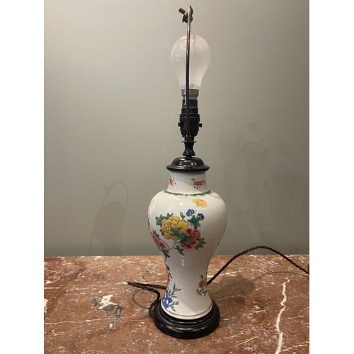 73 - Chinese Famille Rose Qing Dynasty porcelain baluster vase. Converted to electric Lamp. Decorated wit... 