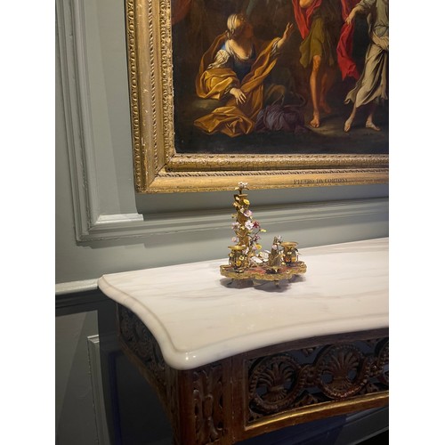 77 - A very fine Louis XV fine ormolu, scarlet Chinese lacquer, and porcelain bougeoir de paravent with o... 