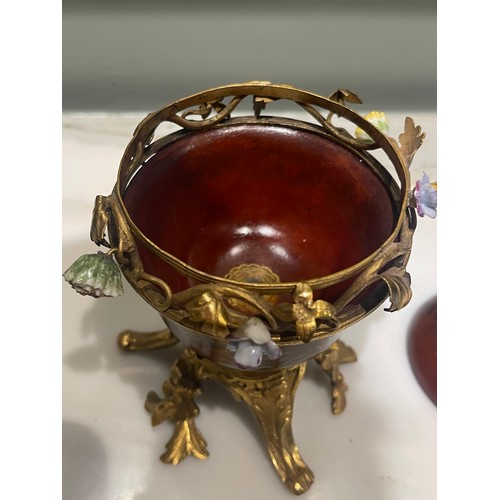 78 - A fine ormolu and scarlet Japanese lacquer potpourri bowl and cover on an ormolu stand of six feet. ... 