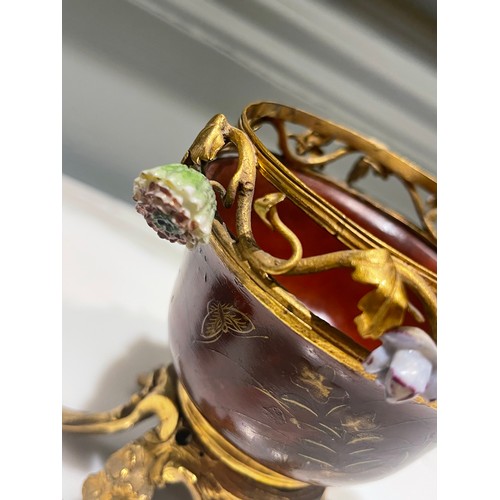 78 - A fine ormolu and scarlet Japanese lacquer potpourri bowl and cover on an ormolu stand of six feet. ... 