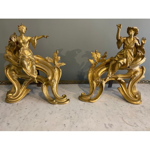 86 - A fine pair of Louis XV ormolu gilt bronze figural chenets with Chinoiserie figures.Condylis Collect... 