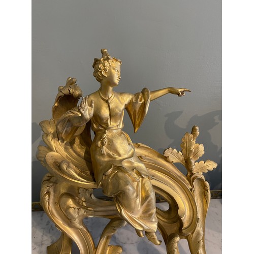 86 - A fine pair of Louis XV ormolu gilt bronze figural chenets with Chinoiserie figures.Condylis Collect... 