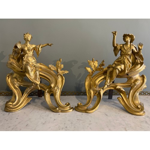 86 - A fine pair of Louis XV ormolu gilt bronze figural chenets with Chinoiserie figures.Condylis Collect... 